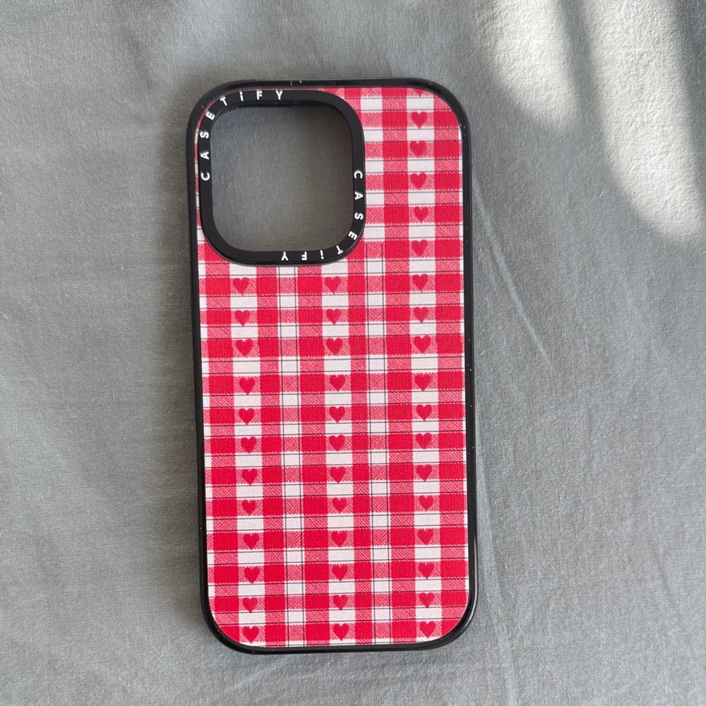 Casetify Red and White Heart Check iPhone 16 pro Case